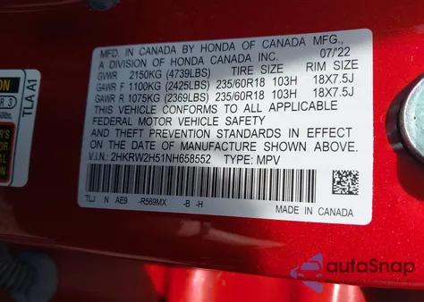 2022 Honda Cr-V Awd Ex from USA, damaged, VIN 2HKRW2H51NH658552